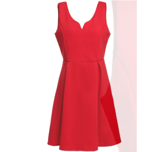 V-Neck Candy Color Sleeveless Dress - Red